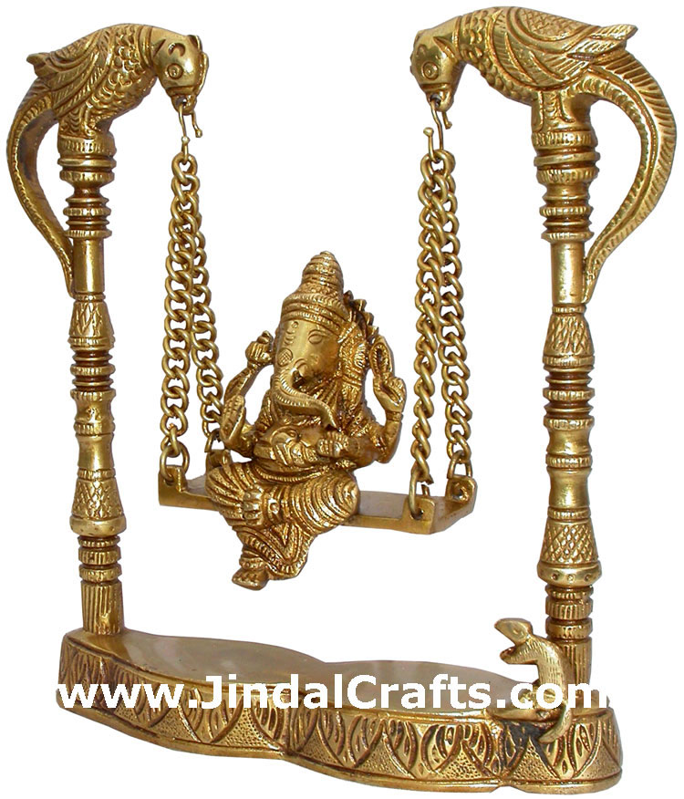 Ganesha on Peacock Swing Brass Hindu God Sculpture Art Hindu God Goddess Statue