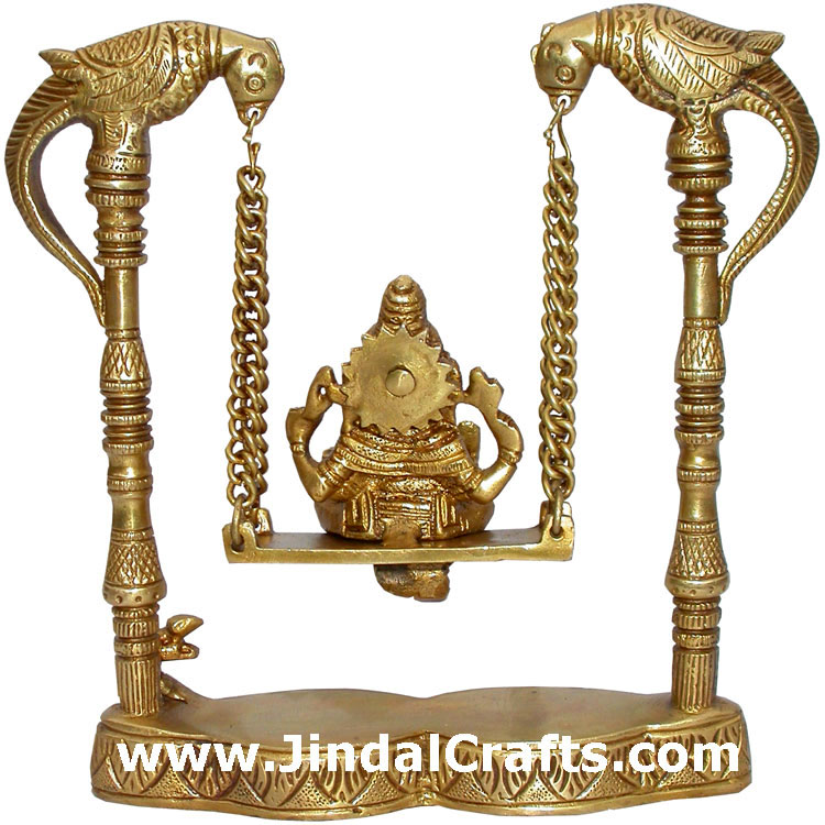 Ganesha on Peacock Swing Brass Hindu God Sculpture Art Hindu God Goddess Statue