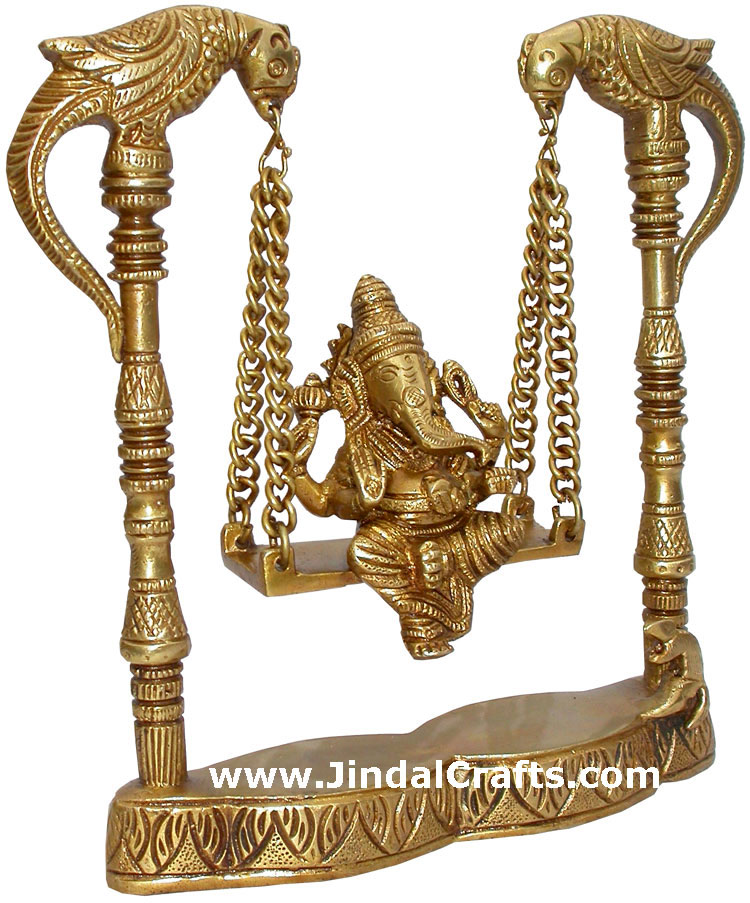 Ganesha on Peacock Swing Brass Hindu God Sculpture Art Hindu God Goddess Statue