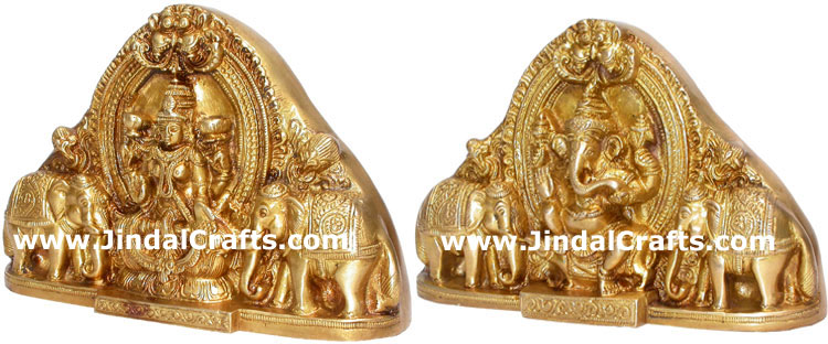 Laxmi Ganesh Hindu God Goddess Brass Figures India Art