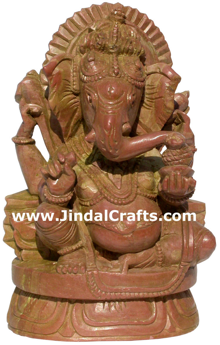 God Ganesha Hand Carved Pink Stone Indian Hinduism Carving Idol Handicrafts Arts