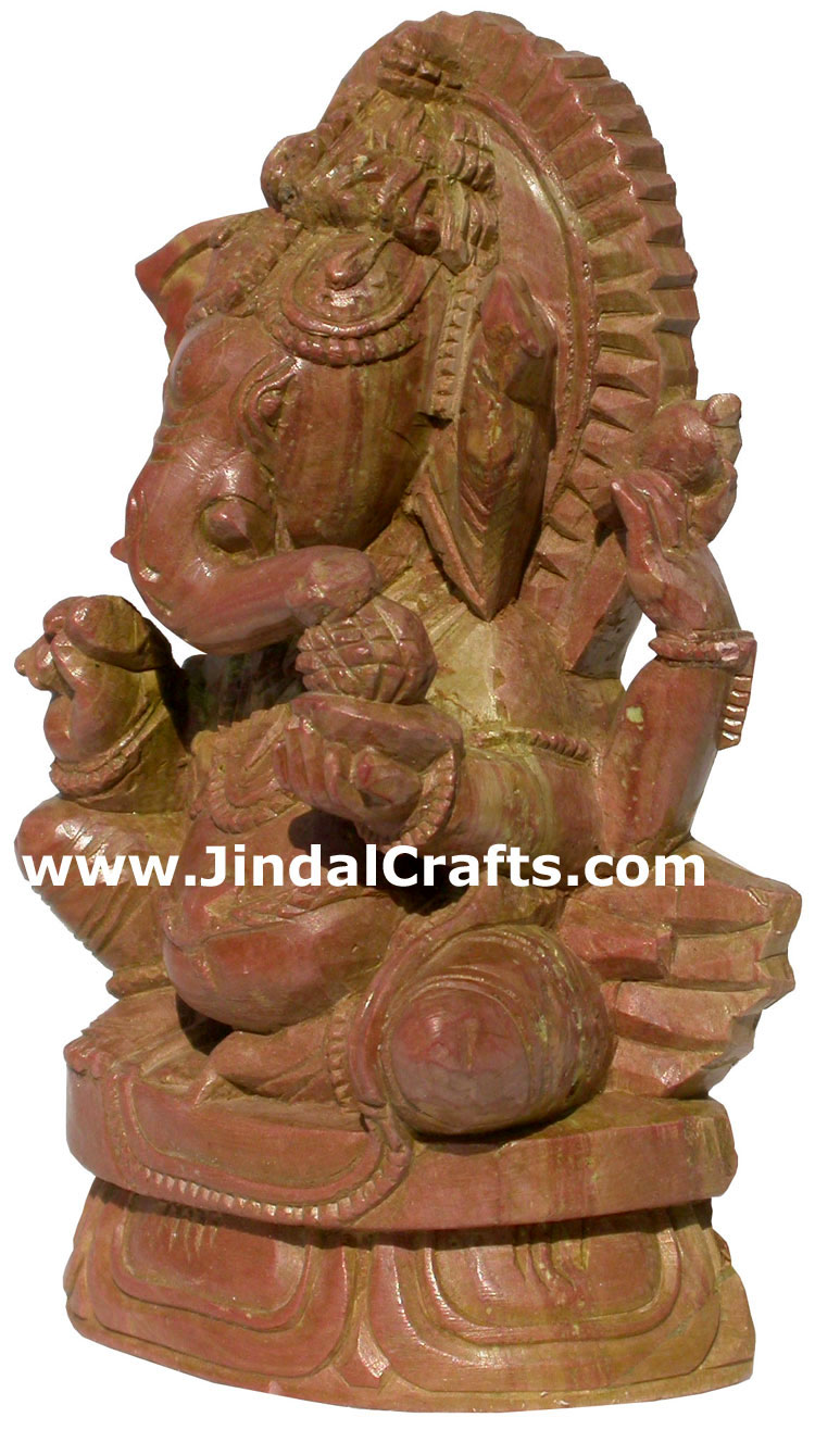 God Ganesha Hand Carved Pink Stone Indian Hinduism Carving Idol Handicrafts Arts