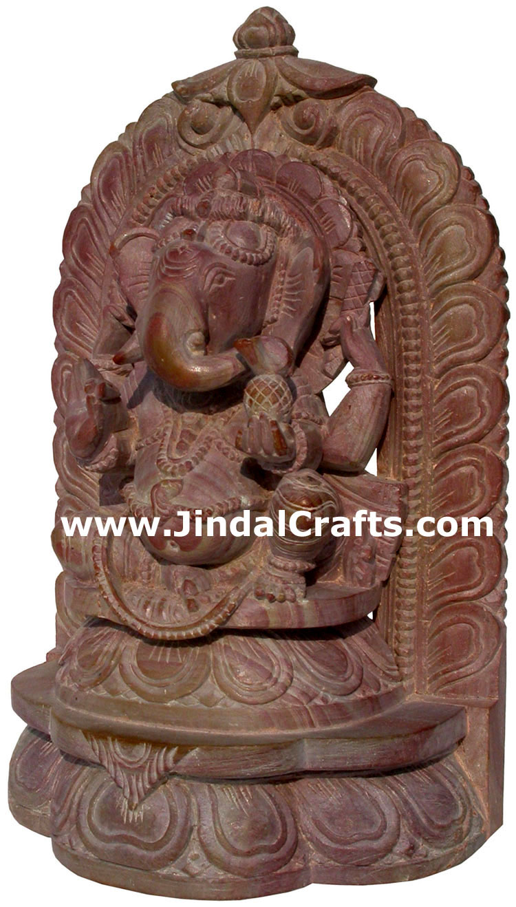 Lord Ganesha Hand Carved Pink Stone Sculpture Indian Carving Figures Home Decor