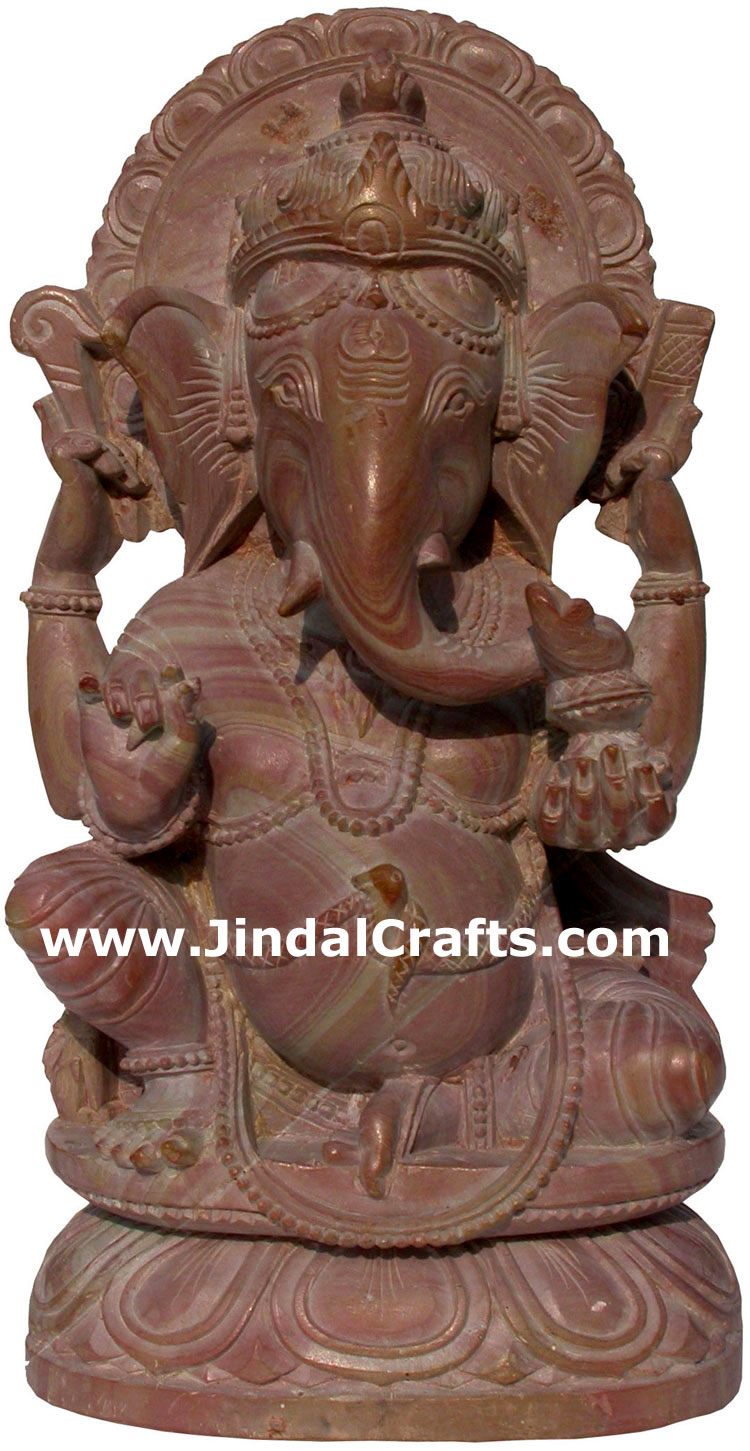 Hand Carved Pink Stone made Lord Ganesha India Carving
