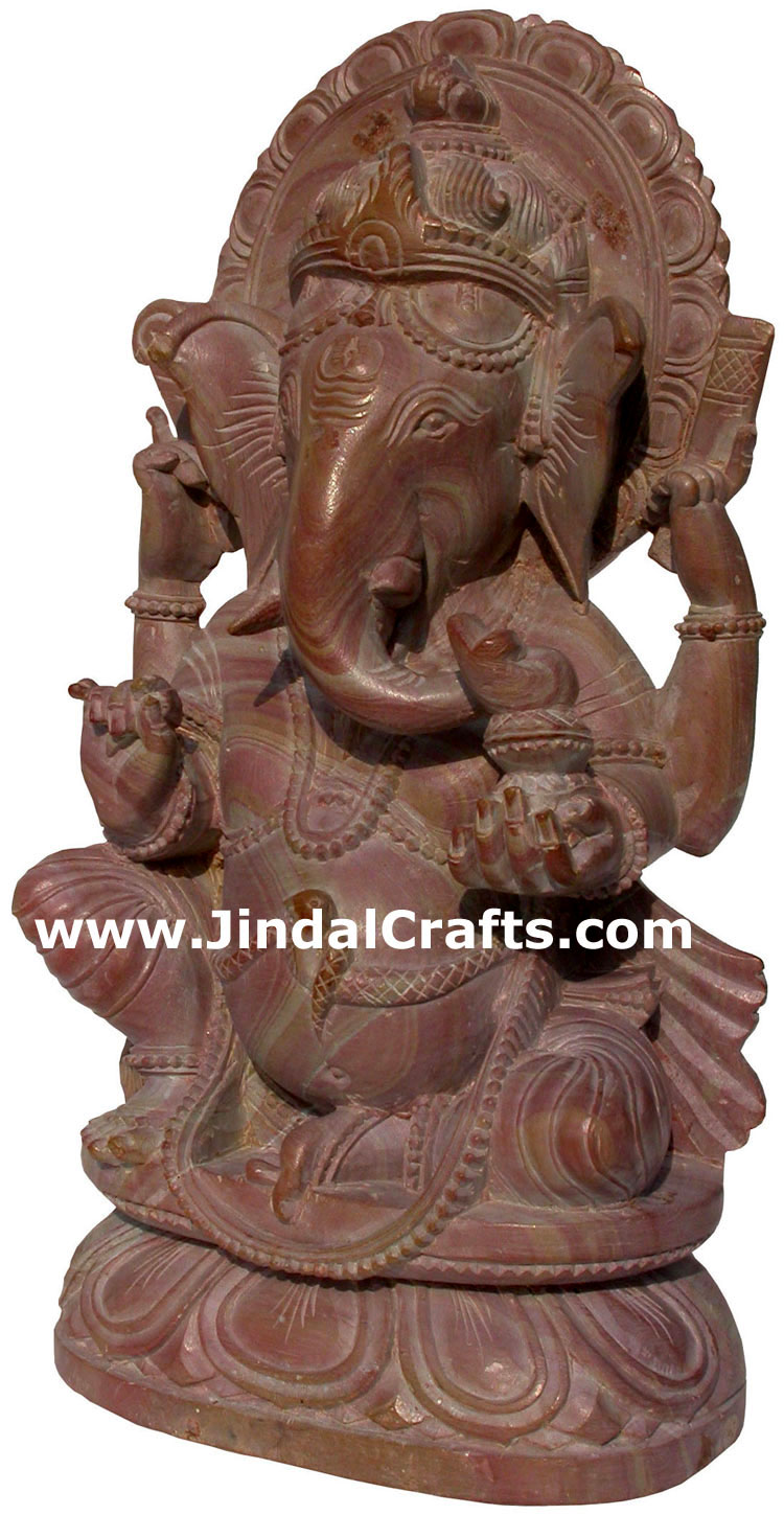 Hand Carved Pink Stone made Lord Ganesha India Carving