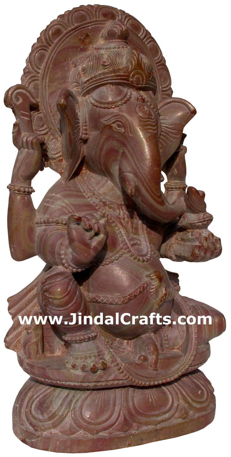 Hand Carved Pink Stone made Lord Ganesha India Carving