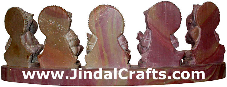 Musicians Lord Ganesha Set Hand Carved Stone Figure Indian Art Handicrafts Hindu