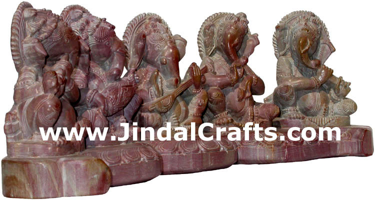 Musicians Lord Ganesha Set Hand Carved Stone Figure Indian Art Handicrafts Hindu
