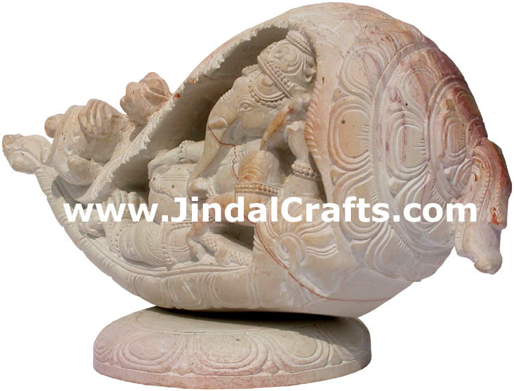 Hand Carved Stone Ganesha in Shankh Conch Figure Indian