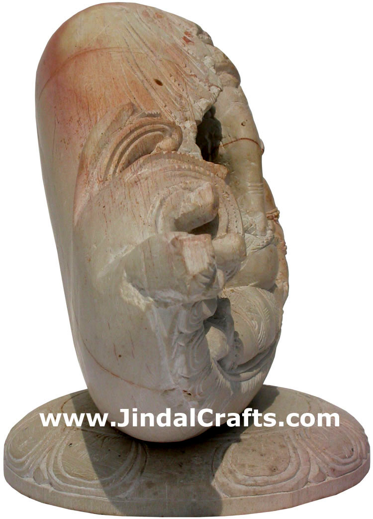 Hand Carved Stone Ganesha in Shankh Conch Figure Indian