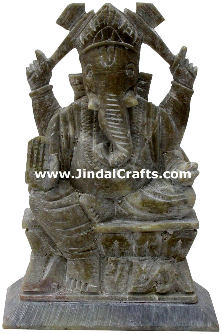 Handcarved Stone Ganesha Indian Stucpture Art