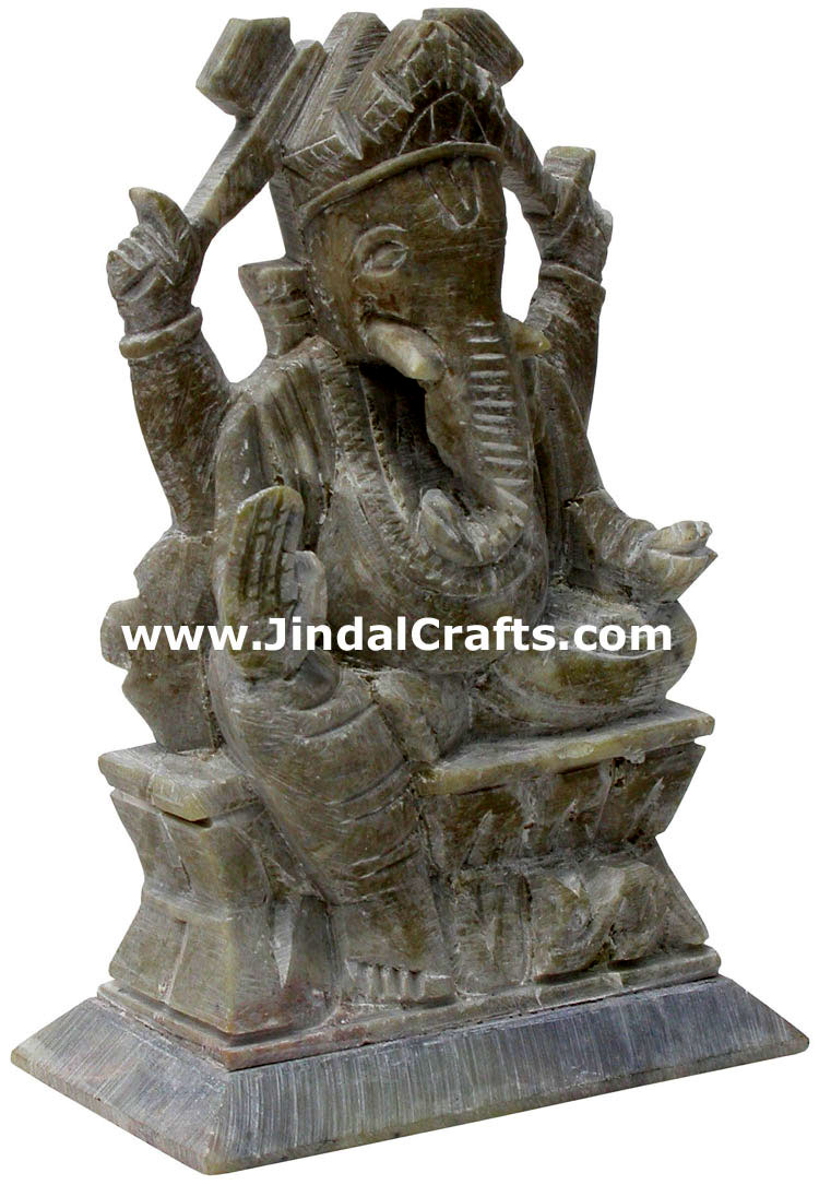 Handcarved Stone Ganesha Indian Stucpture Art