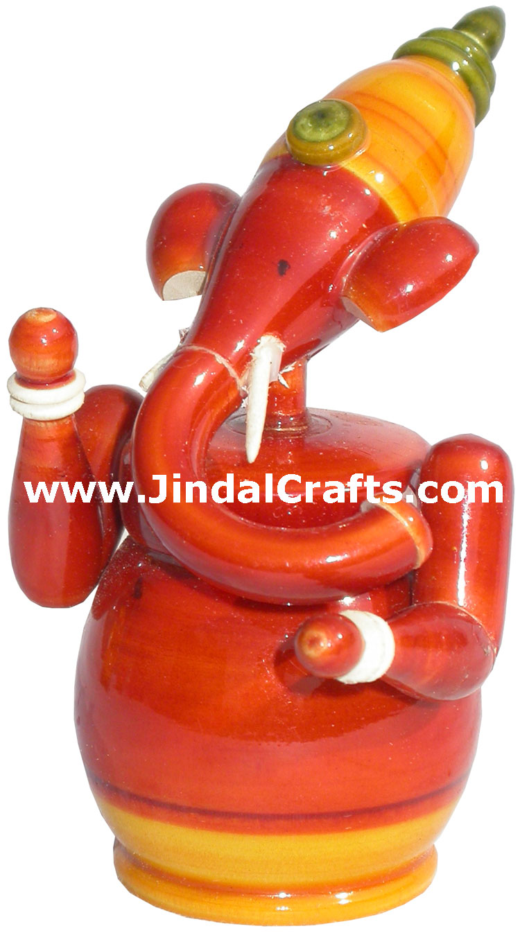 Handmade Hand Painted Wooden Lord Ganesha Religious Idol Moorti Statue Figurine
