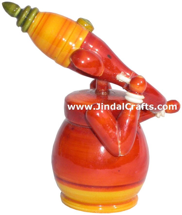 Handmade Hand Painted Wooden Lord Ganesha Religious Idol Moorti Statue Figurine