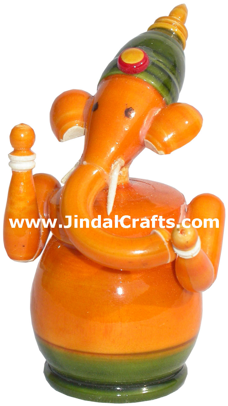 Handmade Hand Painted Wooden Lord Ganesha Religious Idol Moorti Statue Figurine