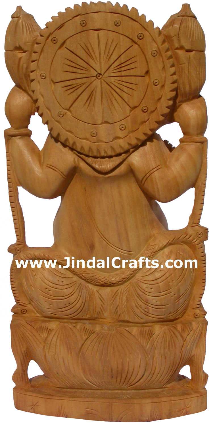Wooden Hand Carved Ganesha Figurine Vinayak Hindu India Lord Ganpati Murti Craft