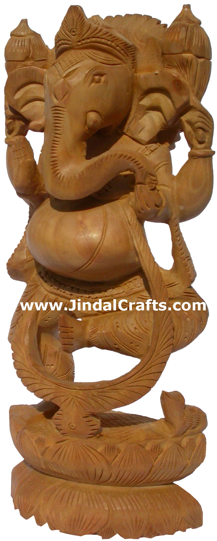 Hand Carved Wooden Ganesha Statuette Hinduism Art India Religious Figure Murti