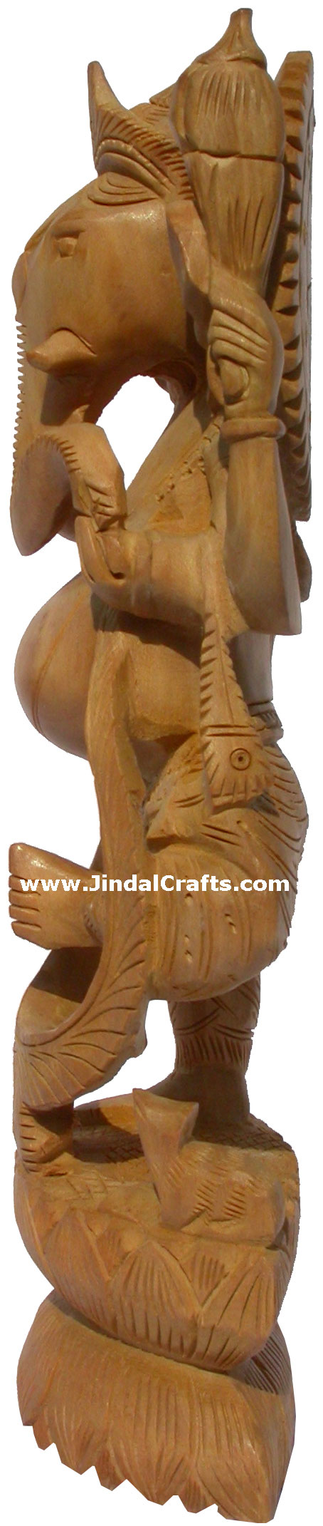 Hand Carved Wooden Ganesha Statuette Hinduism Art India Religious Figure Murti