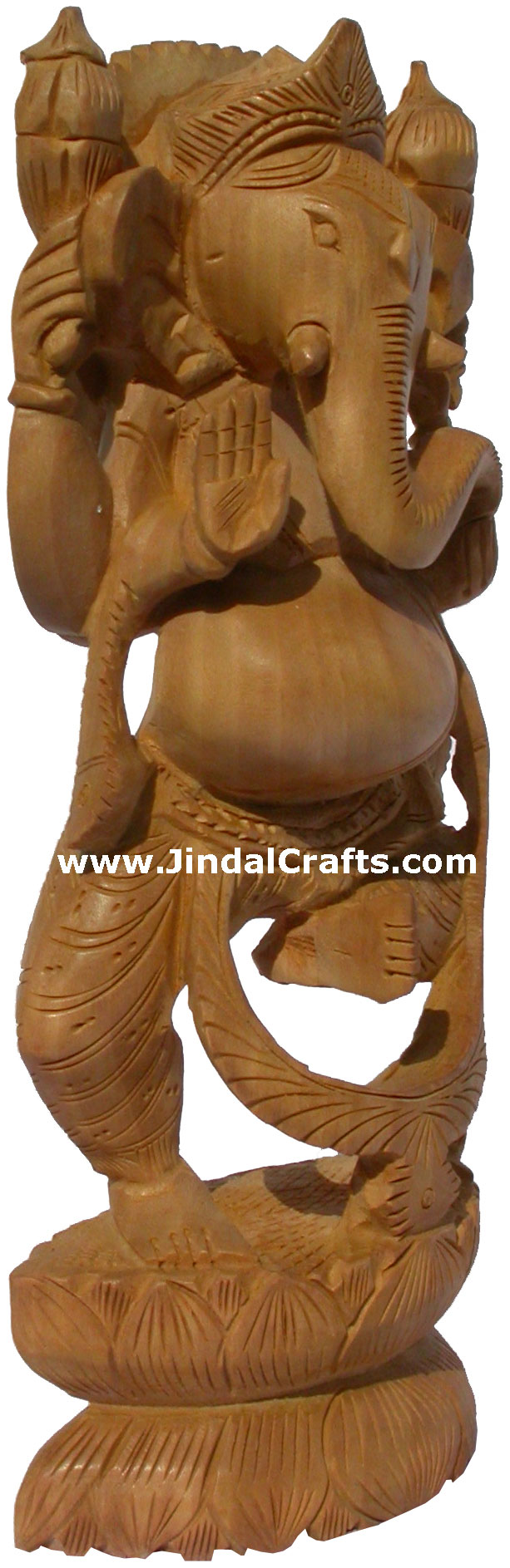 Hand Carved Wooden Ganesha Statuette Hinduism Art India Religious Figure Murti