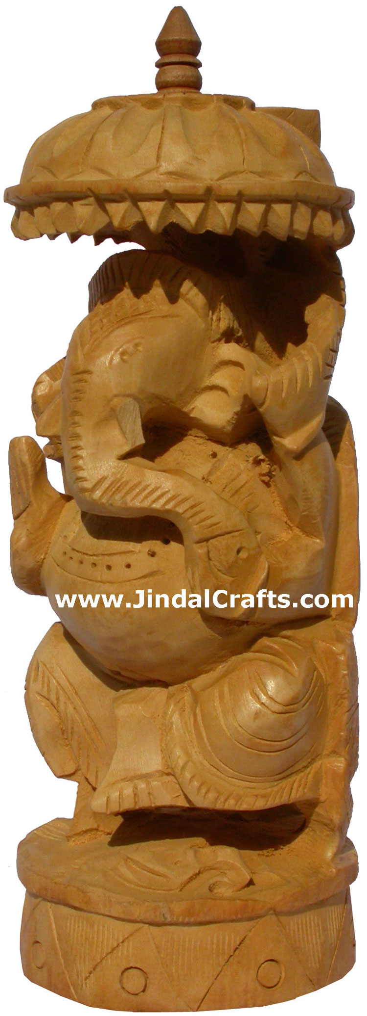 Wood Sculpture Hand Carved Umbrella Ganesh Statuette