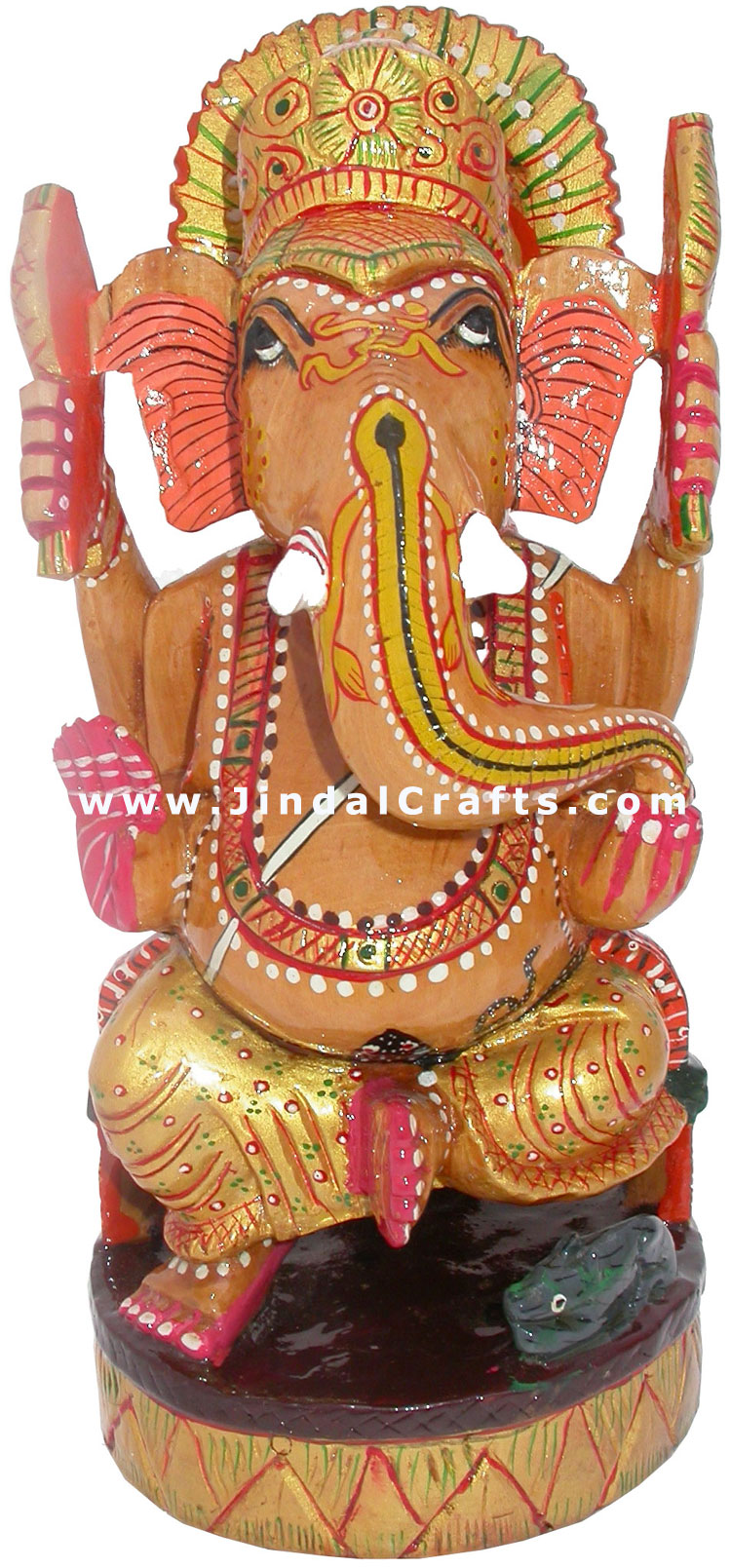 Hand Crafted Hand Painted Lord Ganesha Wooden Statue Indian God Idol Art Figure
