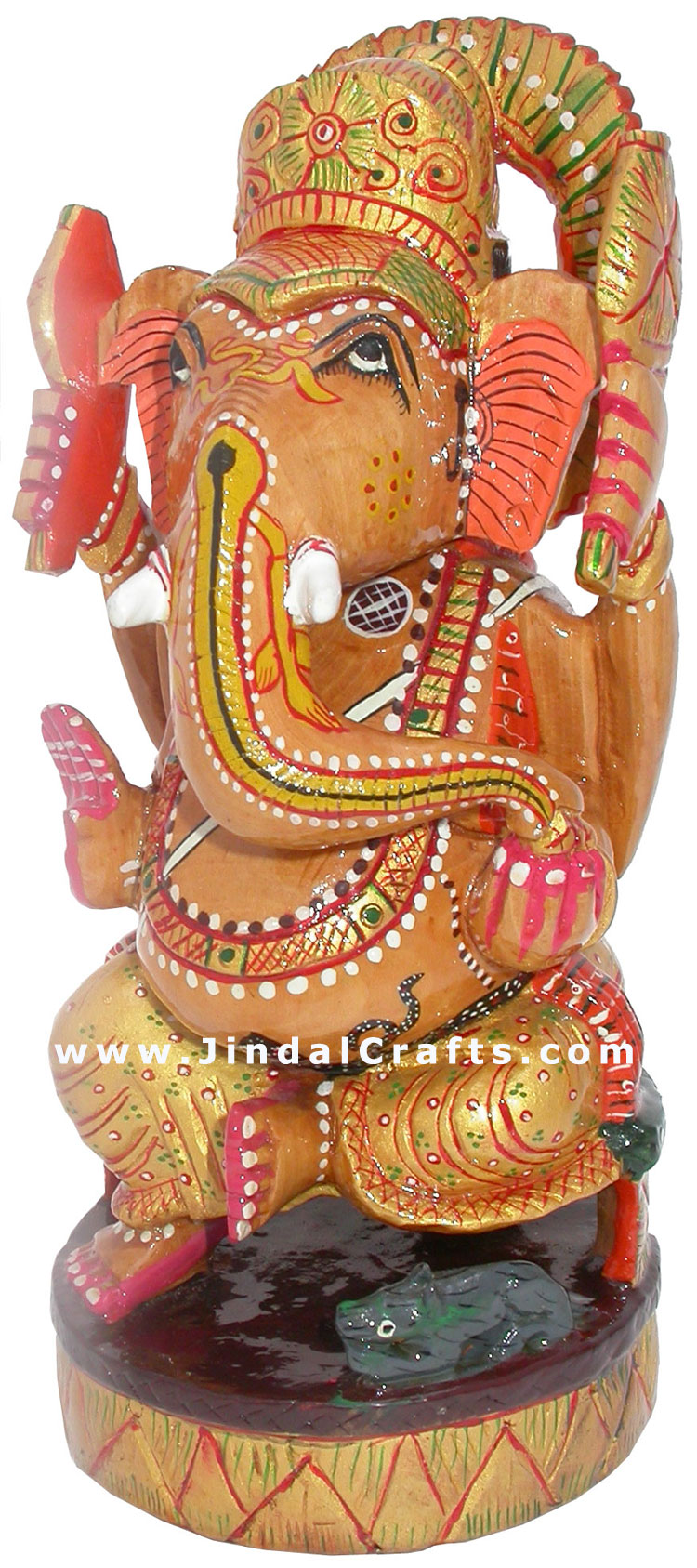 Hand Crafted Hand Painted Lord Ganesha Wooden Statue Indian God Idol Art Figure