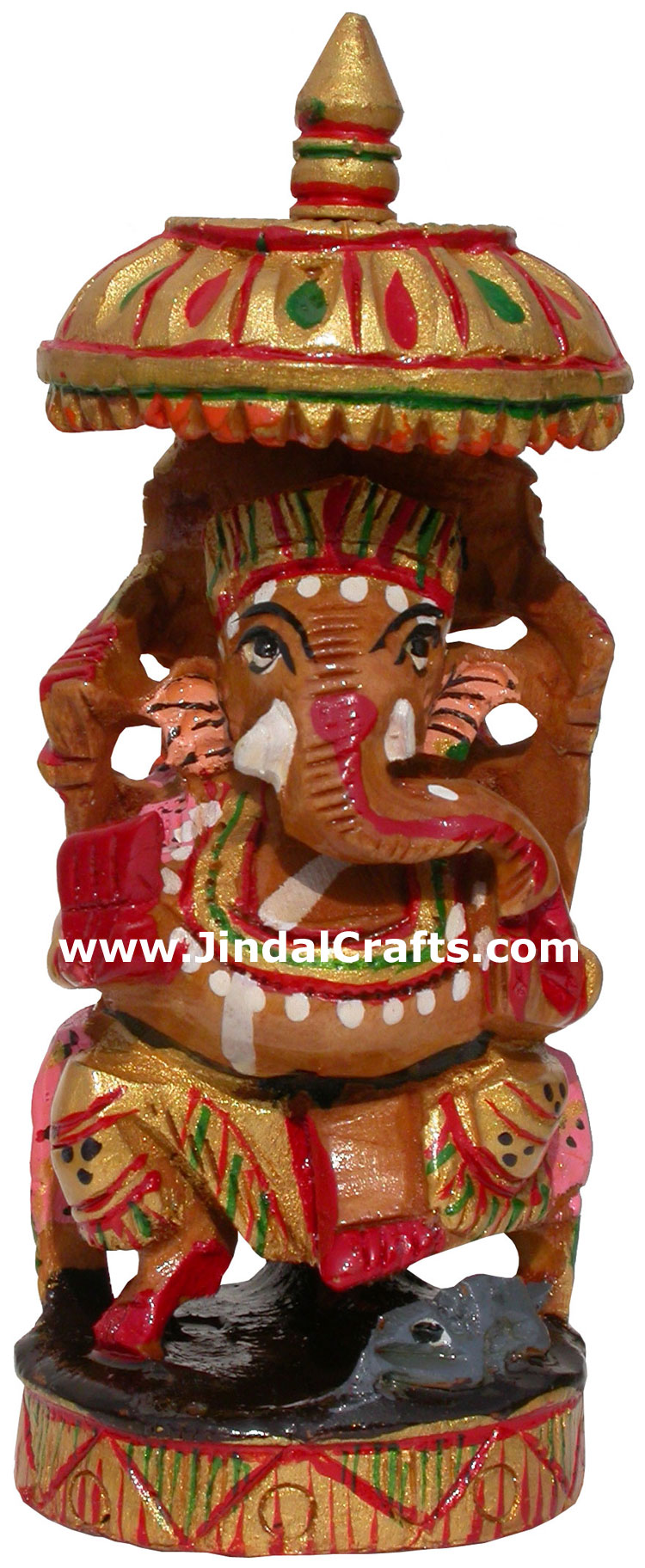Handmade wooden carved painted Lord Ganesha India Arts