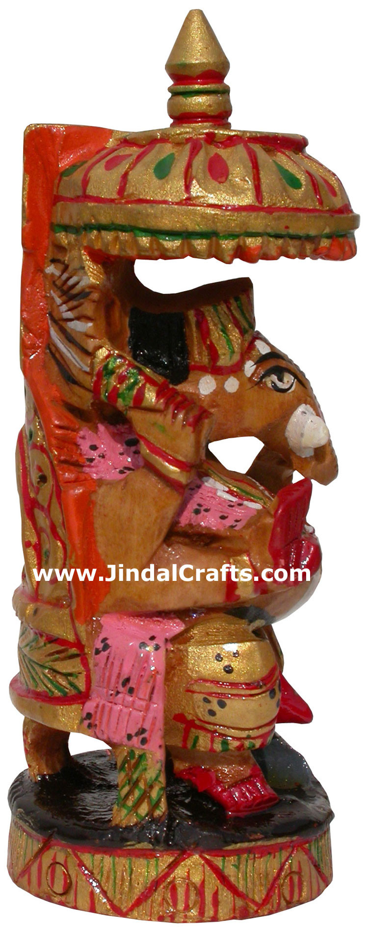 Handmade wooden carved painted Lord Ganesha India Arts