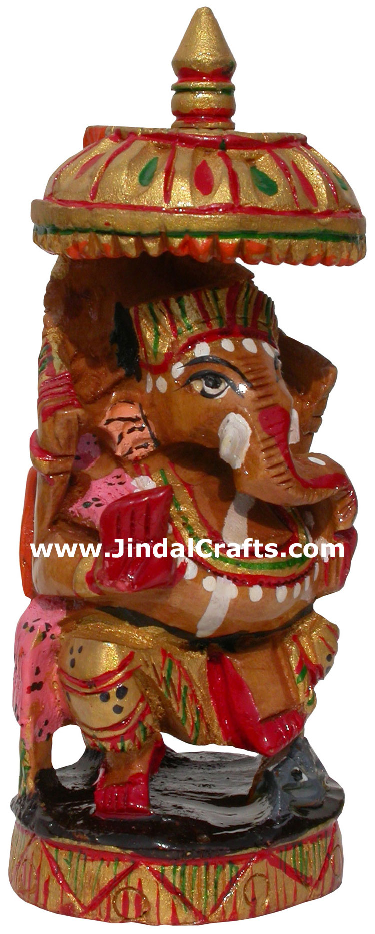 Handmade wooden carved painted Lord Ganesha India Arts