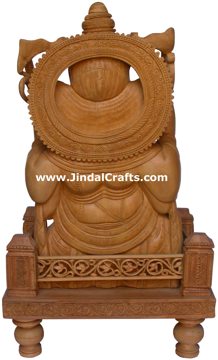 Hand Carved Wooden Lord Ganesha Figure Indian Art