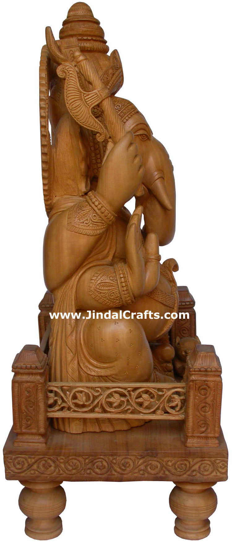 Hand Carved Wooden Lord Ganesha Figure Indian Art