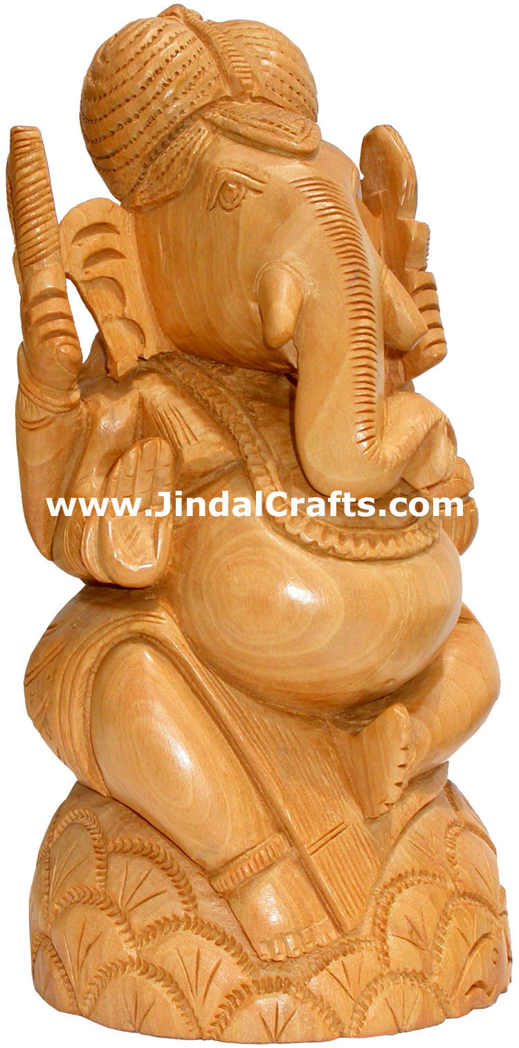 Handcarved Wooden Ganesha Indian Stucpture Art Statue Figurine Idol Murti Moorti