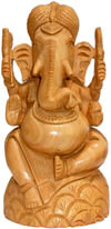 Handcarved Wooden Ganesha Indian Stucpture Art Statue Figurine Idol Murti Moorti