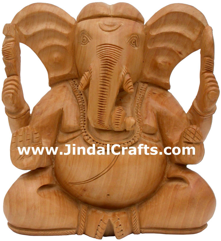 Handcarved Wooden Ganesha Indian Stucpture Art