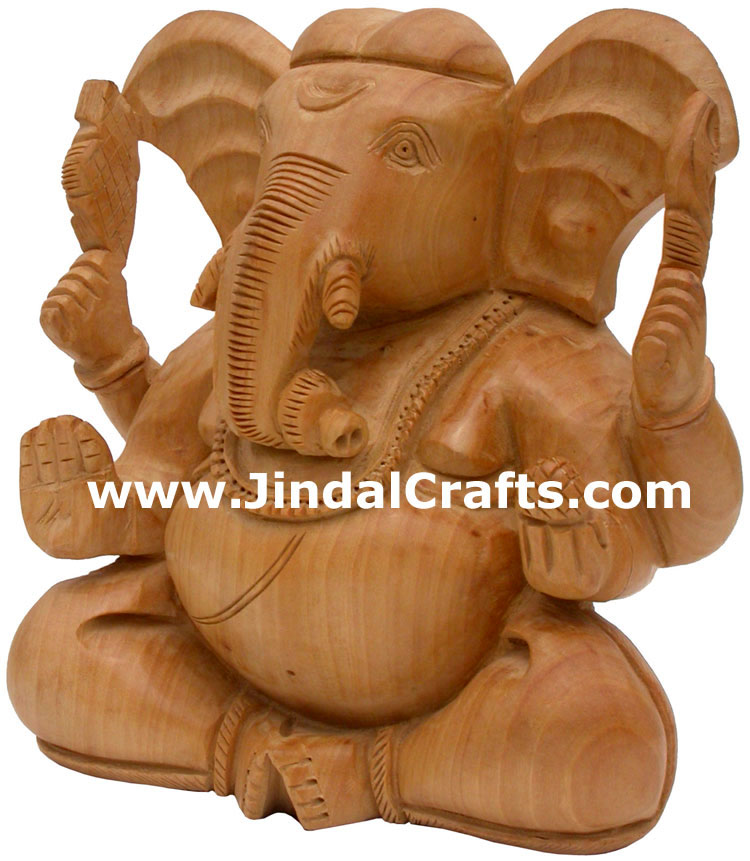 Handcarved Wooden Ganesha Indian Stucpture Art