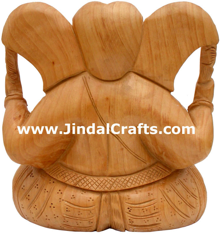 Handcarved Wooden Ganesha Indian Stucpture Art