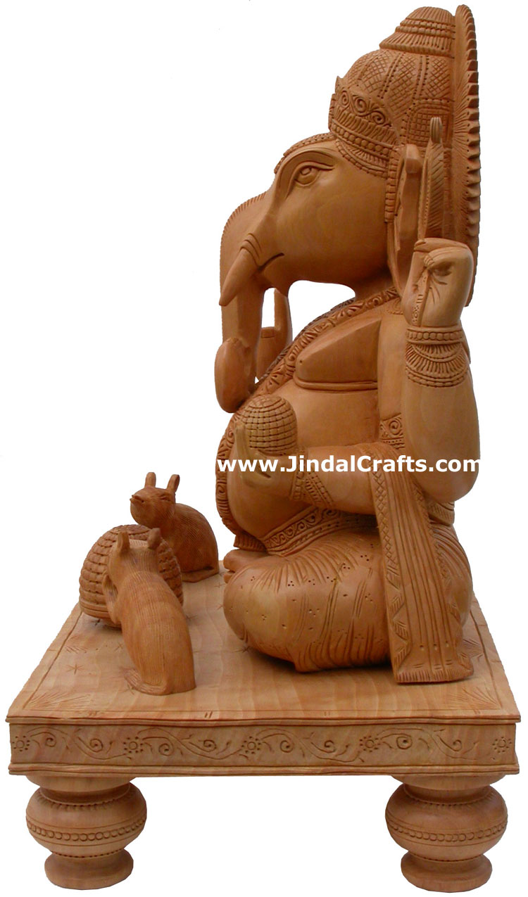 Handcarved Wooden Ganesha Indian Stucpture Art