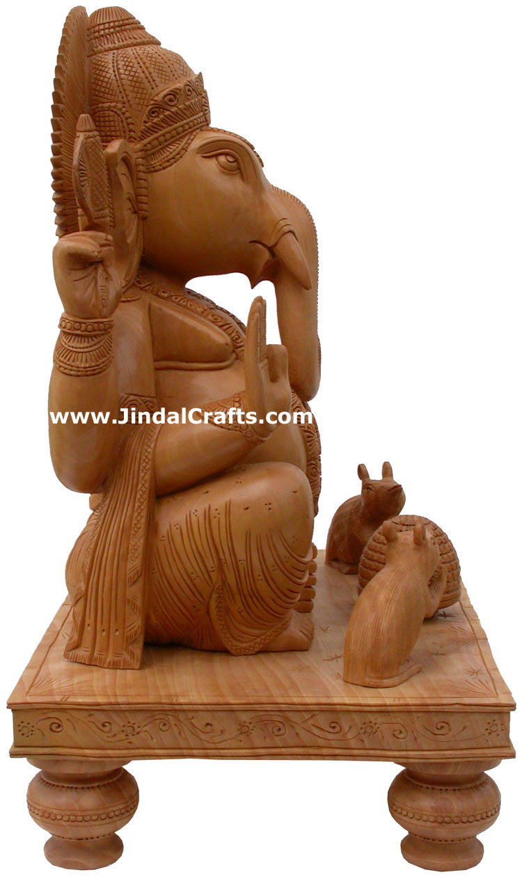 Handcarved Wooden Ganesha Indian Stucpture Art