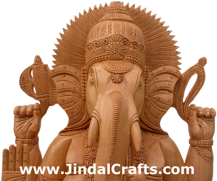 Handcarved Wooden Ganesha Indian Stucpture Art