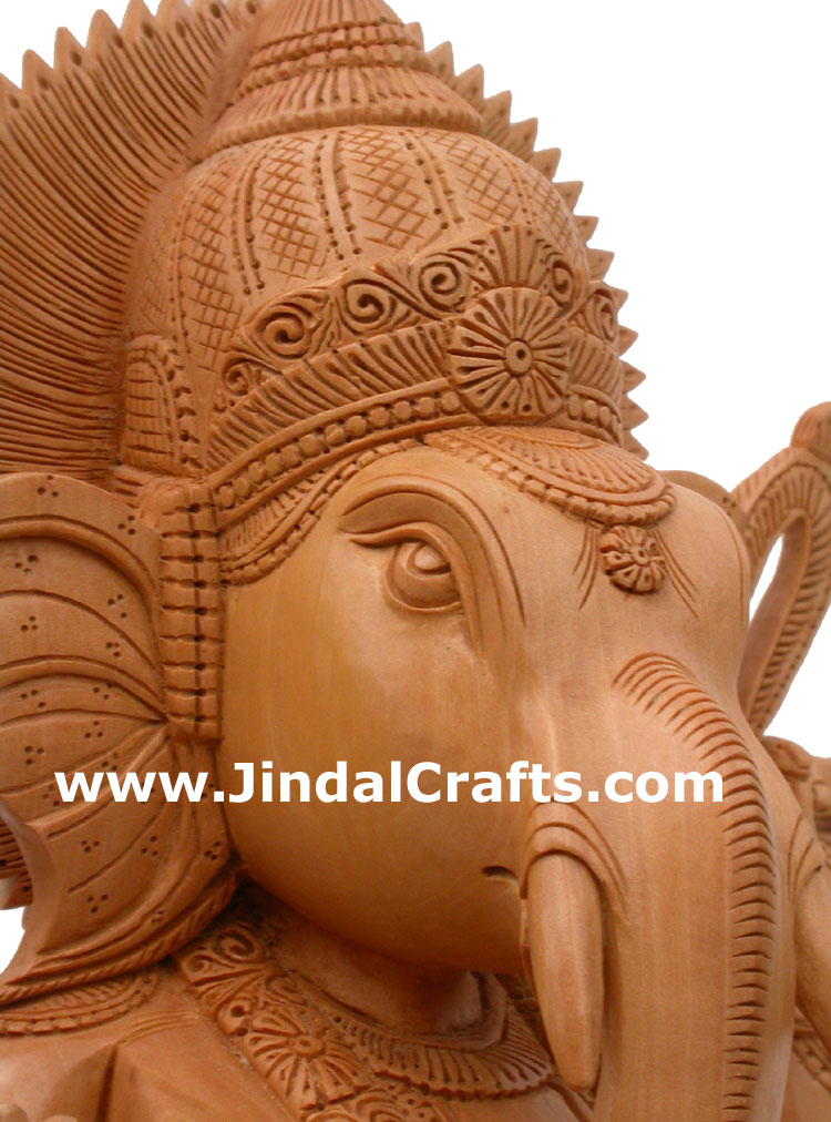 Handcarved Wooden Ganesha Indian Stucpture Art