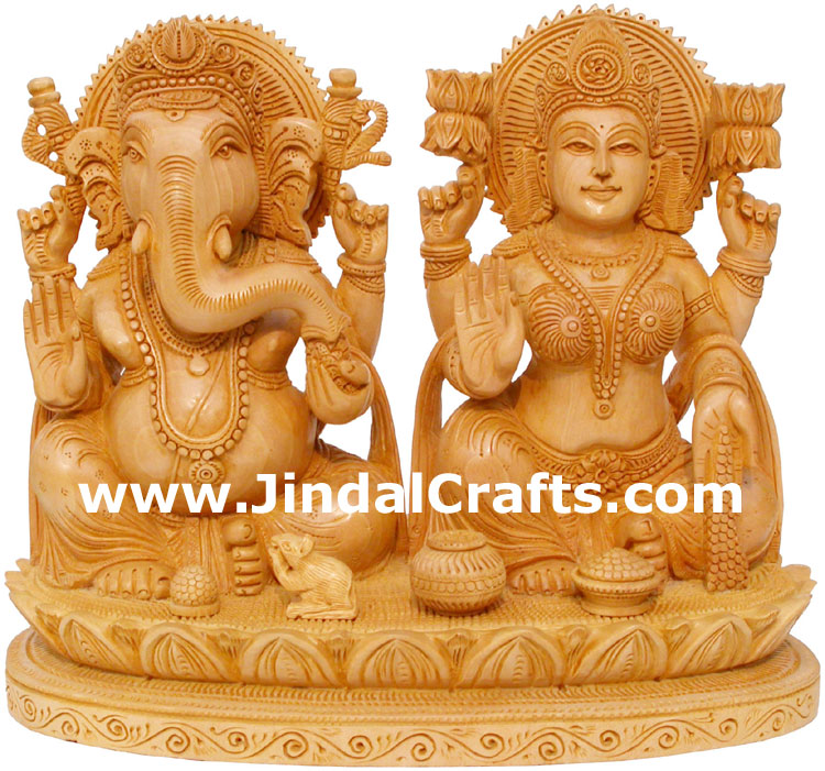Masterpiece - Handcarved Ganesha Lakshmi Statuette Murti Hindu Religious Statue