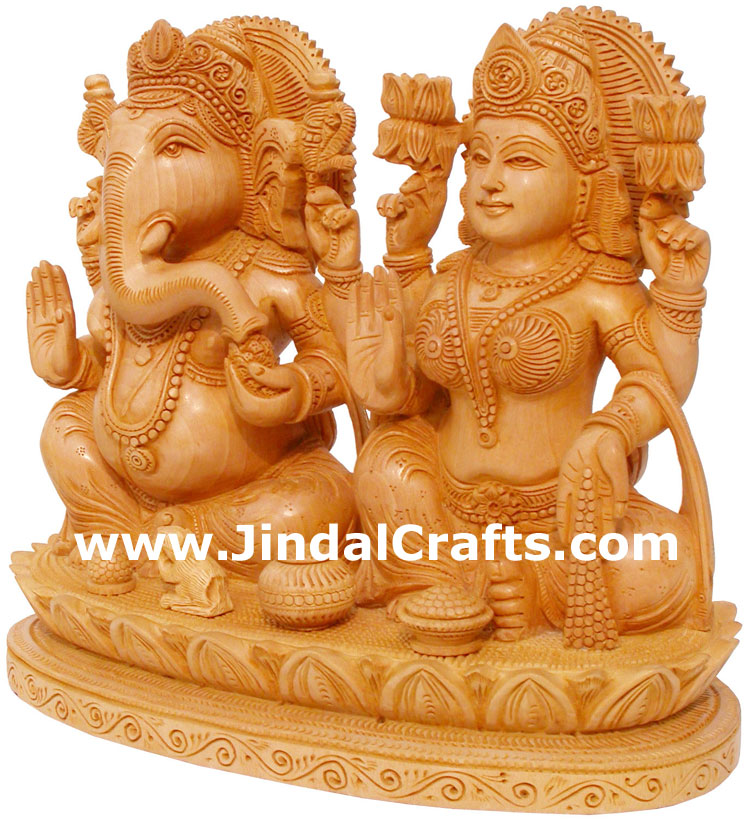 Masterpiece - Handcarved Ganesha Lakshmi Statuette Murti Hindu Religious Statue
