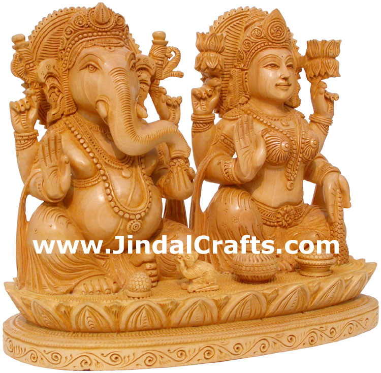 Masterpiece - Handcarved Ganesha Lakshmi Statuette Murti Hindu Religious Statue