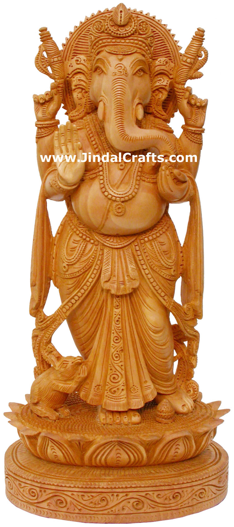 Wood Sculpture Handcarved Ganesha Statuette Indian Art