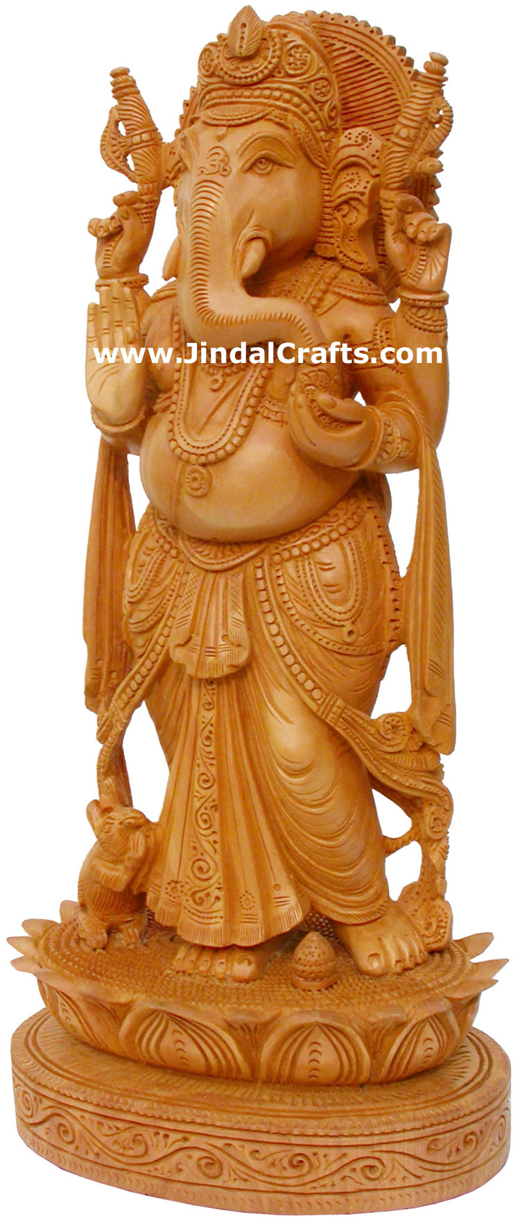 Wood Sculpture Handcarved Ganesha Statuette Indian Art