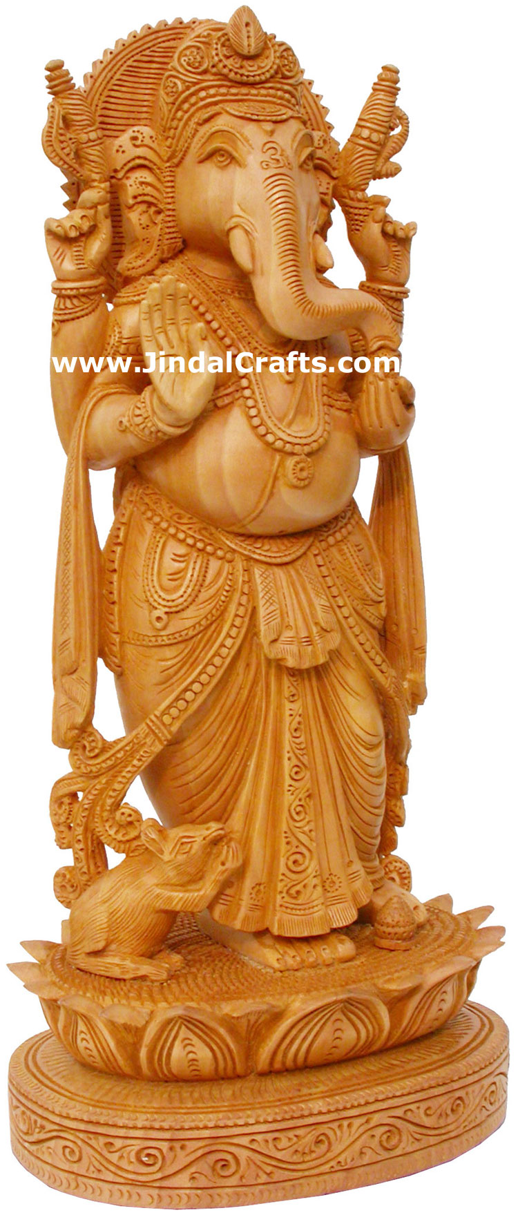 Wood Sculpture Handcarved Ganesha Statuette Indian Art
