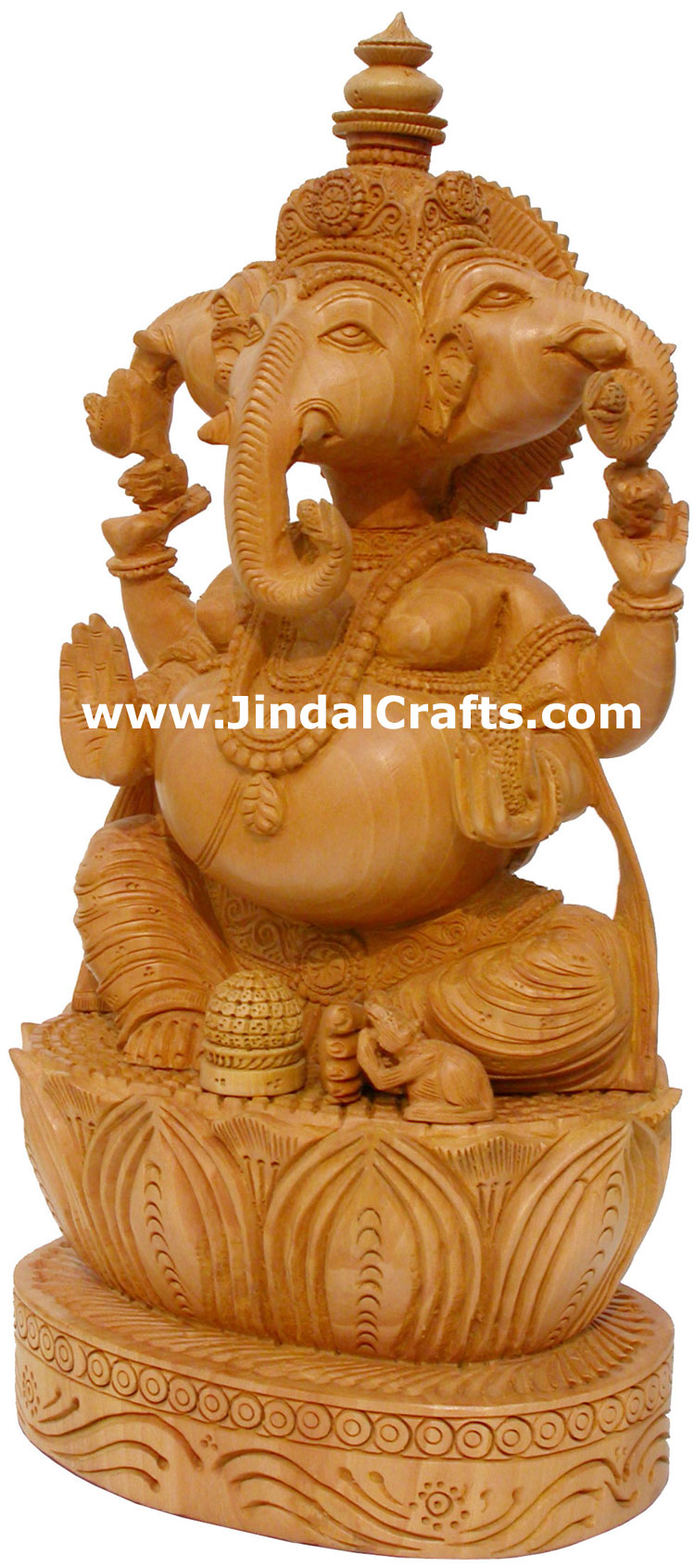 Wood Sculpture Handcarved Three Faced Ganesha Statuette