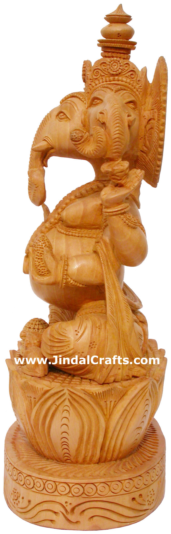 Wood Sculpture Handcarved Three Faced Ganesha Statuette