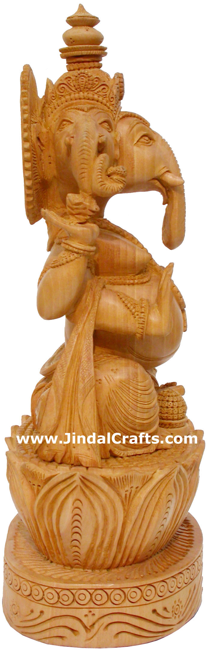 Wood Sculpture Handcarved Three Faced Ganesha Statuette