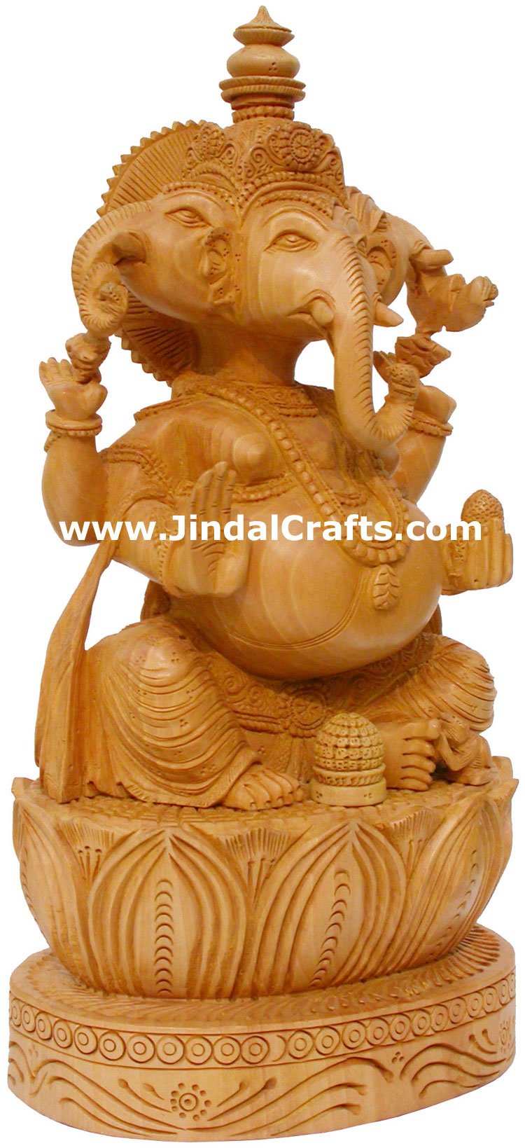 Wood Sculpture Handcarved Three Faced Ganesha Statuette